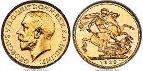 George V gold Proof Sovereign 1923-SA PR64 NGC, Pretoria mint, KM21, S-4010, Hern-S338. Mintage: 655. The sole Proof sovereign date within the series,...