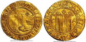 Aragon. Charles & Johanna (1516-1556) gold 2 Ducados ND (c. 1520) C-A AU58 NGC, Zaragoza mint, Cal-19, Cay-3162. 6.93gm. +IOAnA: ЄT: KARLOS: DЄI GRACI...