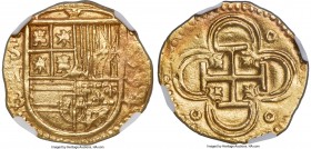 Philip II (1556-1598) gold Cob 2 Escudos 1594 S-B AU55 NGC, Seville mint, Cal-78, Cay-4129. 6.71gm. By all indications a quite rare mint-date combinat...