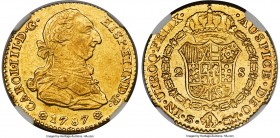 Charles III gold 2 Escudos 1787 S-CM MS62 NGC, Seville mint, KM417.2a, Fr-287. Very scarce in Mint State, and the only such example currently certifie...