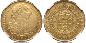 Charles III gold 4 Escudos 1786 M-DV AU58 NGC, Madrid mint, KM418.1a, Fr-284. A very attractive near-mint presentation of a highly popular Spanish iss...