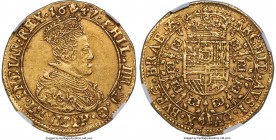 Brabant. Philip IV of Spain gold 2 Souverain d'Or 1647 AU55 NGC, Antwerp mint, Hand mm, KM74.1, Delm-169 (R), Vanhoudt-637AN (R2). 11.05gm. Variety wi...