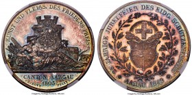 Confederation silver "Aargau Shooting Festival" Medal 1849 MS65 NGC, Richter-1b. 37mm. By. A. Bovy. Commemorating the 25th jubilee of the Swiss Federa...