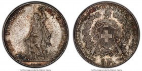 Confederation "Zurich Shooting Festival" 5 Francs 1872 MS65 PCGS, KM-XS11, Dav-385, Richter-1731. A lovely gem displaying speckled tone over luxurious...