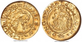 Sigismund Bathory gold Ducat 1582 MS61 NGC, Nagyszeben (Hermannstadt/Sibiu) mint, Fr-63. An appealing Madonna type, fully lustrous and quite lacking i...