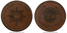 Republic 20 Centesimos 1840 MS63 Brown PCGS, Montevideo mint, KM2.1. Glossy brown, with a natural and well-kept appearance that places the example fir...