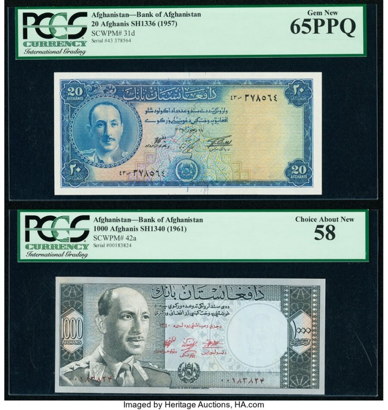 Afghanistan Bank of Afghanistan 20 Afghanis ND (1957) / SH1336 Pick 31d PCGS Gem...