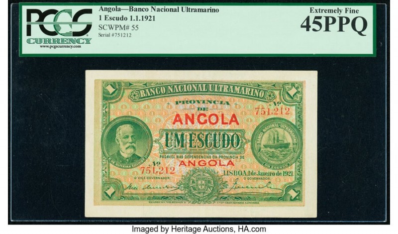 Angola Banco Nacional Ultramarino 1 Escudo 1.1.1921 Pick 55 PCGS Extremely Fine ...