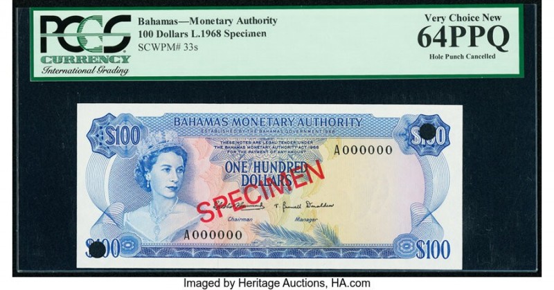 Bahamas Monetary Authority 100 Dollars 1968 Pick 33s Specimen PCGS Very Choice N...