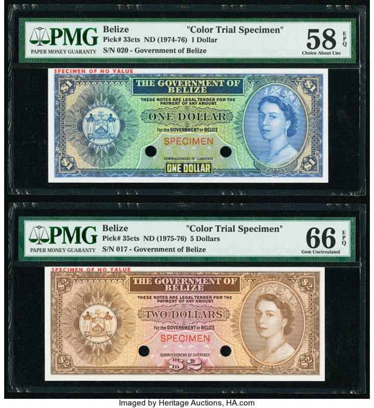 Belize Government of Belize 1; 5 Dollar/s ND (1974-76) Pick 33cts; 35cts Two Col...
