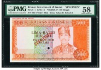 Brunei Government of Brunei 500 Ringgit ND (1979-87) Pick 11s KNB11S Specimen PMG Choice About Unc 58. Cancelled with one punch hole and previously mo...