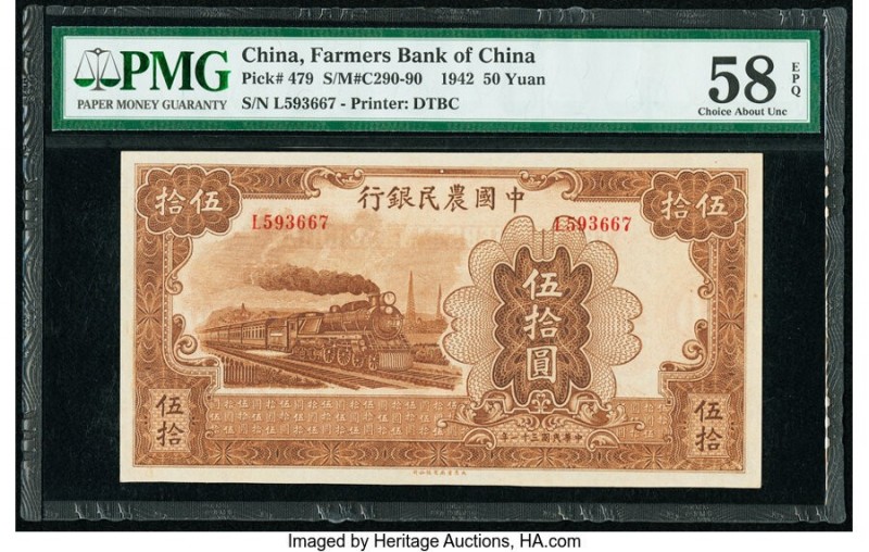 China Farmers Bank of China 50 Yüan 1942 Pick 479 S/M#C290-90 PMG Choice About U...