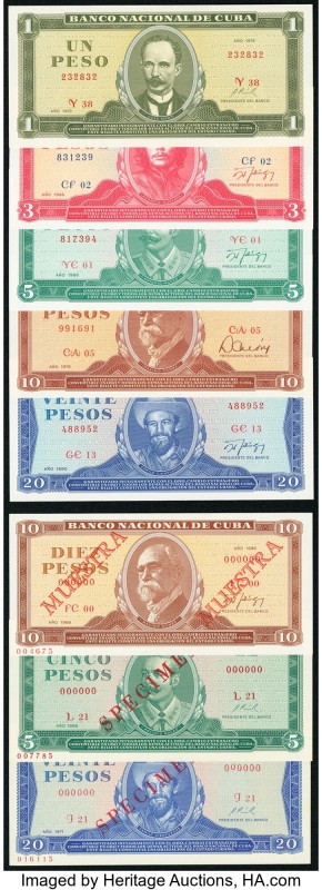 Cuba Group Lot of 15 Examples (5 Issued and 10 Specimen) Crisp Uncirculated. Inc...