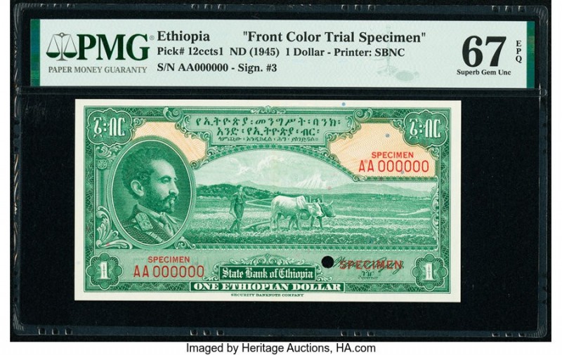 Ethiopia State Bank of Ethiopia 1 Dollar ND (1945) Pick 12ccts1 Front Color Tria...
