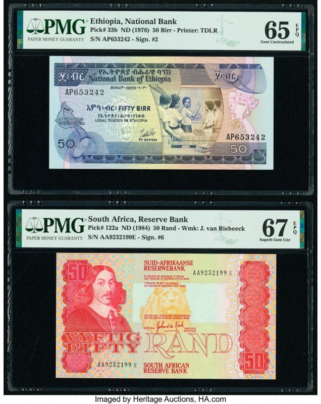 Ethiopia National Bank 50 Birr ND (1976) Pick 33b PMG Gem Uncirculated 65 EPQ. S...