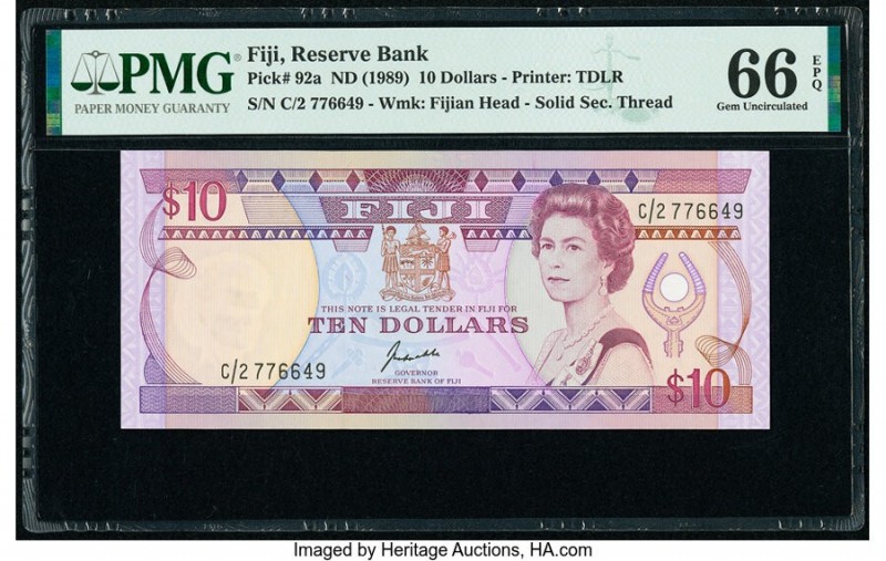 Fiji Reserve Bank of Fiji 10 Dollars ND (1989) Pick 92a PMG Gem Uncirculated 66 ...