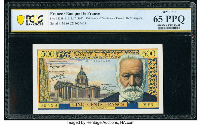 France Banque de France 500 Francs 5.12.1957 Pick 133b PCGS Banknote Gem UNC 65P...