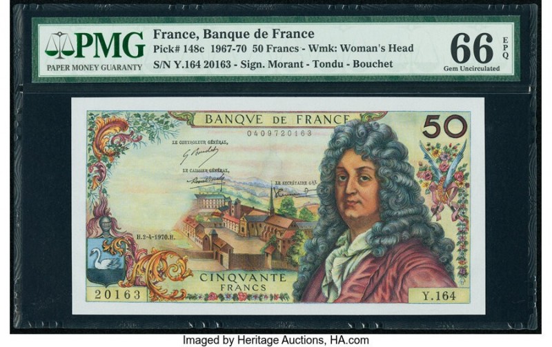 France Banque de France 50 Francs 2.4.1970 Pick 148c PMG Gem Uncirculated 66 EPQ...