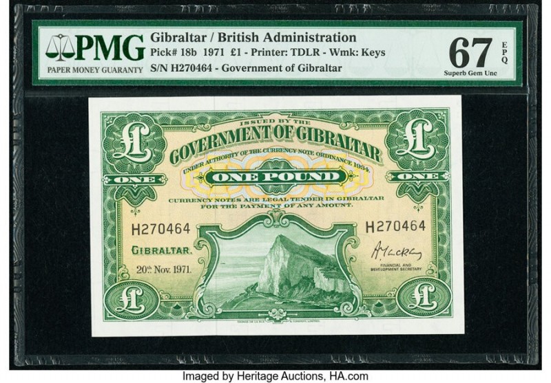 Gibraltar Government of Gibraltar 1 Pound 1971 Pick 18b PMG Superb Gem Unc 67 EP...
