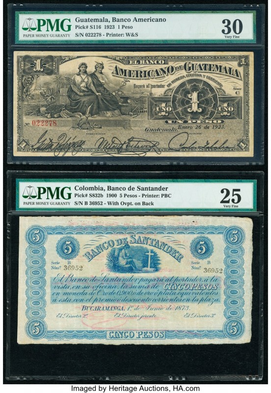 Colombia Banco De Santander 5 Pesos 1.6.1900 Pick S832b PMG Very Fine 25. Guatem...