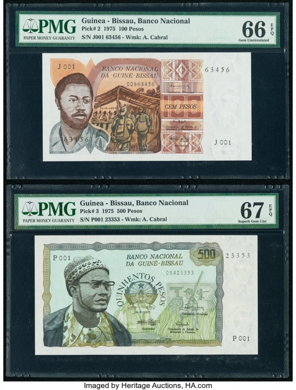 Guinea-Bissau Banco Nacional da Guine-Bissau 100; 500 Pesos 24.9.1975 Pick 2; 3 ...