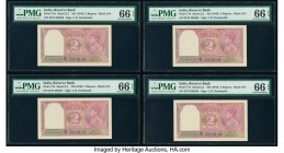 India Reserve Bank of India 2 Rupees ND (1943) Pick 17b Jhun4.2.2 Four Consecutive Examples PMG Gem Uncirculated 66 EPQ (4). Staple holes at issue.

H...