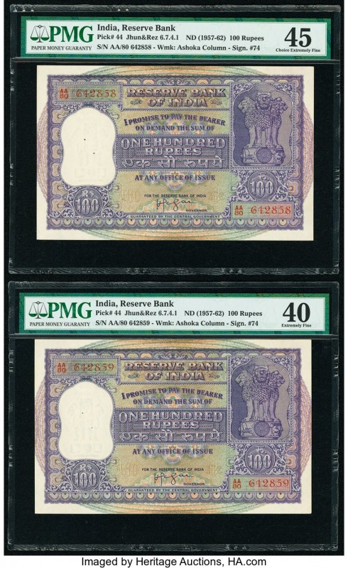 India Reserve Bank of India 100 Rupees ND (1957-62) Pick 44 Jhun6.7.4.1 Three Co...