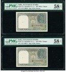 India Reserve Bank of India 1 Rupee ND (1949) Pick 71a Jhun6.1.1.1 Two Consecutive Examples PMG Choice About Unc 58 EPQ (2). Spindle hole at issue. 

...