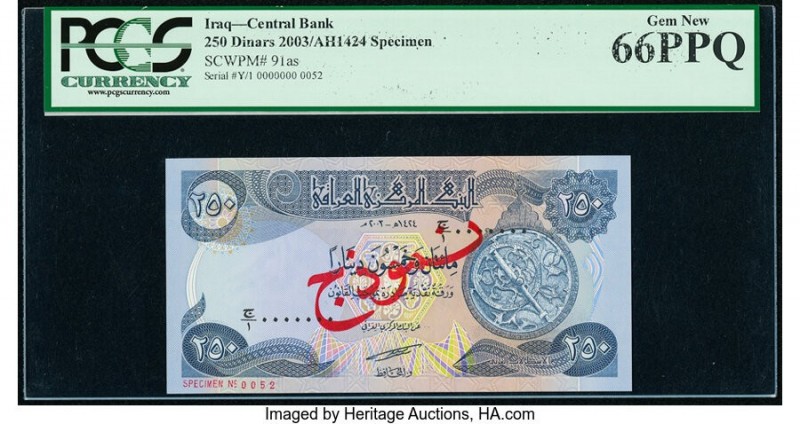 Iraq Central Bank of Iraq 250 Dinars 2003 / AH1424 Pick 91as Specimen PCGS Gem N...