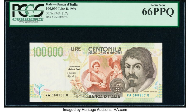 Italy Banca d'Italia 100,000 Lire 6.3.1994 Pick 117a PCGS Gem New 66PPQ. 

HID09...