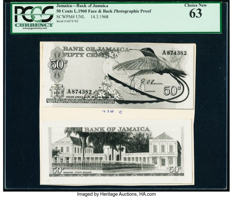 Jamaica 50 Cents 14.3.1968 Pick Unlisted Face and Back Photographic Proofs PCGS ...