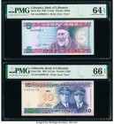 Low Numbered Pair Lithuania Bank of Lithuania 5 Litai; 10 Litu 1993 Pick 55a; 56a PMG Choice Uncirculated 64 EPQ; Gem Uncirculated 66 EPQ. 

HID098012...