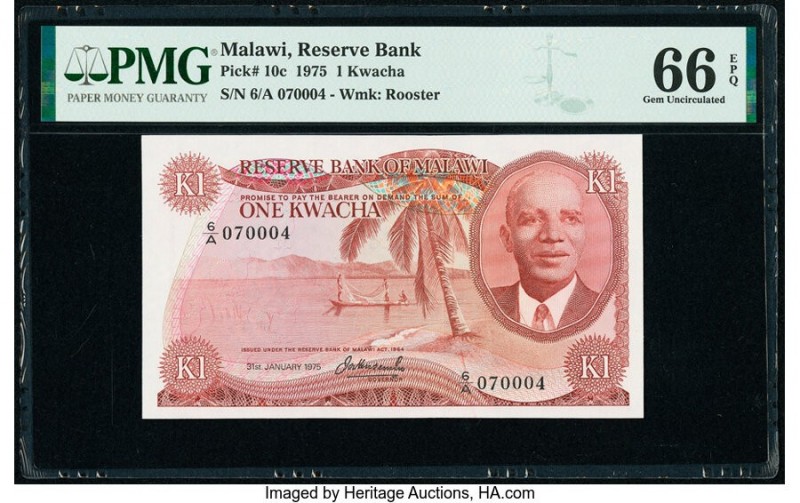 Malawi Reserve Bank of Malawi 1 Kwacha 31.1.1975 Pick 10c PMG Gem Uncirculated 6...