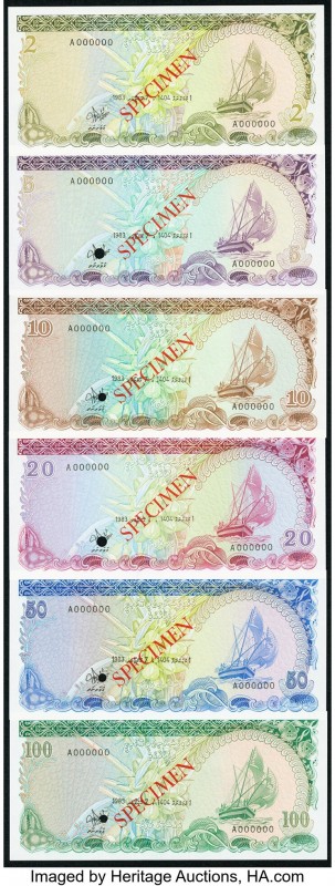Maldives Monetary Authority 1983 Specimen Set Pick 9s-14s Crisp Uncirculated. Al...