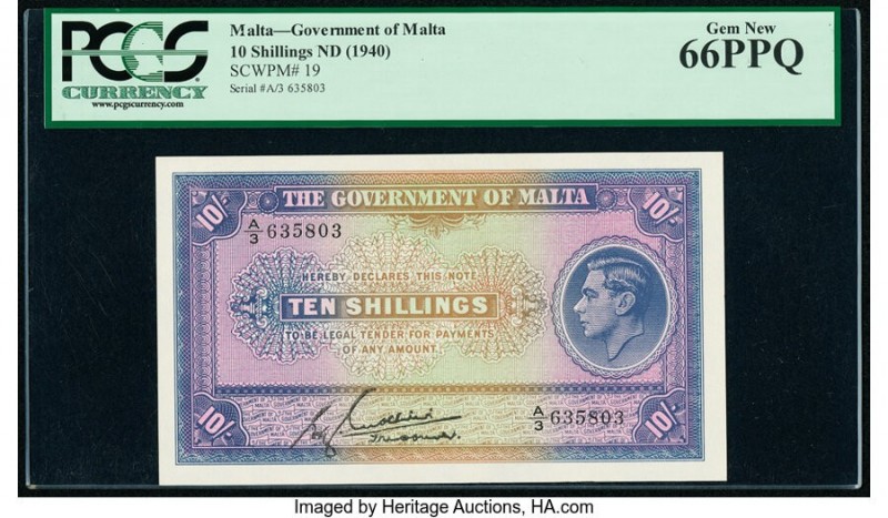 Malta Government of Malta 10 Shillings ND (1940) Pick 19 PCGS Gem New 66PPQ. 

H...
