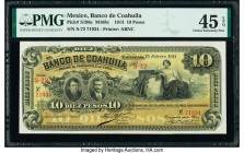 Mexico Banco De Coahuila 10 Pesos 15.2.1914 Pick S196c M168c PMG Choice Extremely Fine 45 EPQ. 

HID09801242017

© 2020 Heritage Auctions | All Rights...