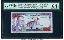 Morocco Banque du Maroc 5 Dirhams 1970 / AH1390 Pick 56s Specimen PMG Choice Uncirculated 64 Net. Previously mounted and cancelled with 2 punch holes....