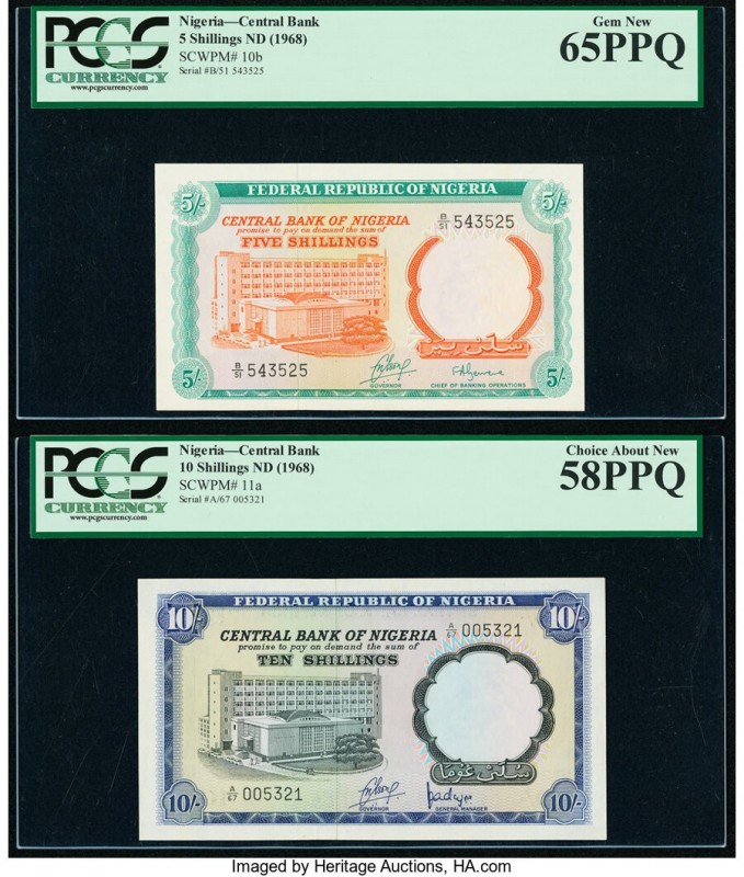 Nigeria Central Bank of Nigeria 5; 10 Shillings ND (1968) Pick 10b; 11a PCGS Cho...