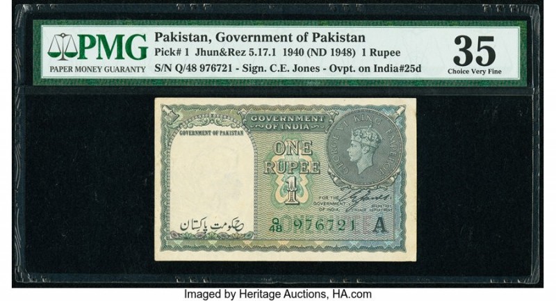 Pakistan Government of Pakistan 1 Rupee ND (1948) Pick 1 Jhunjhunwalla-Razack 5....