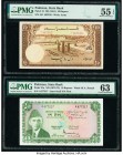 Pakistan State Bank of Pakistan 10 Rupees ND (1951-1975) Pick 13; 21a PMG About uncirculated 55 EPQ; Choice Uncirculated 63. Staple holes at issue. 

...