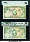 Pakistan State Bank of Pakistan 100 Rupees ND (1957) Pick 18a; 18c PMG Choice Uncirculated 63; Choice Uncirculated 64. Staple holes at issue and stain...