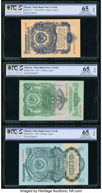 Russia State Treasury Notes 1; 3; 5 Ruble/s 1947 (ND 1957) Pick 217; 218; 220 PC...