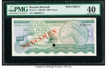 Rwanda-Burundi Banque d'Emission du Rwanda et du Burundi 1000 Francs 15.9.1960 Pick 7s Specimen PMG Extremely Fine 40. Cancelled with one punch holes....