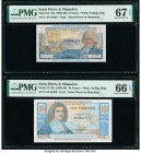 Saint Pierre and Miquelon Caisse Centrale de la France d'Outre-Mer 5; 10 Francs ND (1950-60) Pick 22; 23 PMG Gem Uncirculated 66 EPQ; Superb Gem Unc 6...