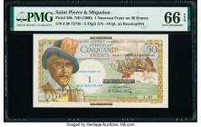 Saint Pierre and Miquelon Caisse Centrale de la France d'Outre-Mer 1 Nouveau Franc on 50 Francs ND (1960) Pick 30b PMG Gem Uncirculated 66 EPQ. 

HID0...