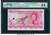 Seychelles Government of Seychelles 20 Rupees ND (1968-74) Pick 16cts Color Trial Specimen PMG Choice Uncirculated 64 Net. Previously mounted and canc...
