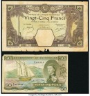 French West Africa Banque de l'Afrique Occidentale 25 Francs 12.7.1923 Pick 7Db Very Good-Fine. Seychelles Government of Seychelles 50 Rupees 1.1.1969...