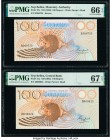 Seychelles Seychelles Monetary Authority; Central Bank 100 Rupees ND (1980-83) Pick 27a; 31a PMG Gem Uncirculated 66 EPQ; Superb Gem Unc 67 EPQ. 

HID...