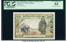 West African States Banque Centrale des Etats de L'Afrique de L'Ouest 500 Francs ND (1959) Pick 3s Specimen PCGS Very Choice New 64. Perforated cancel...