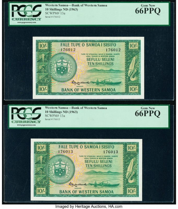 Western Samoa Bank of Western Samoa 10 Shillings ND (1963) Pick 13a Two Consecut...